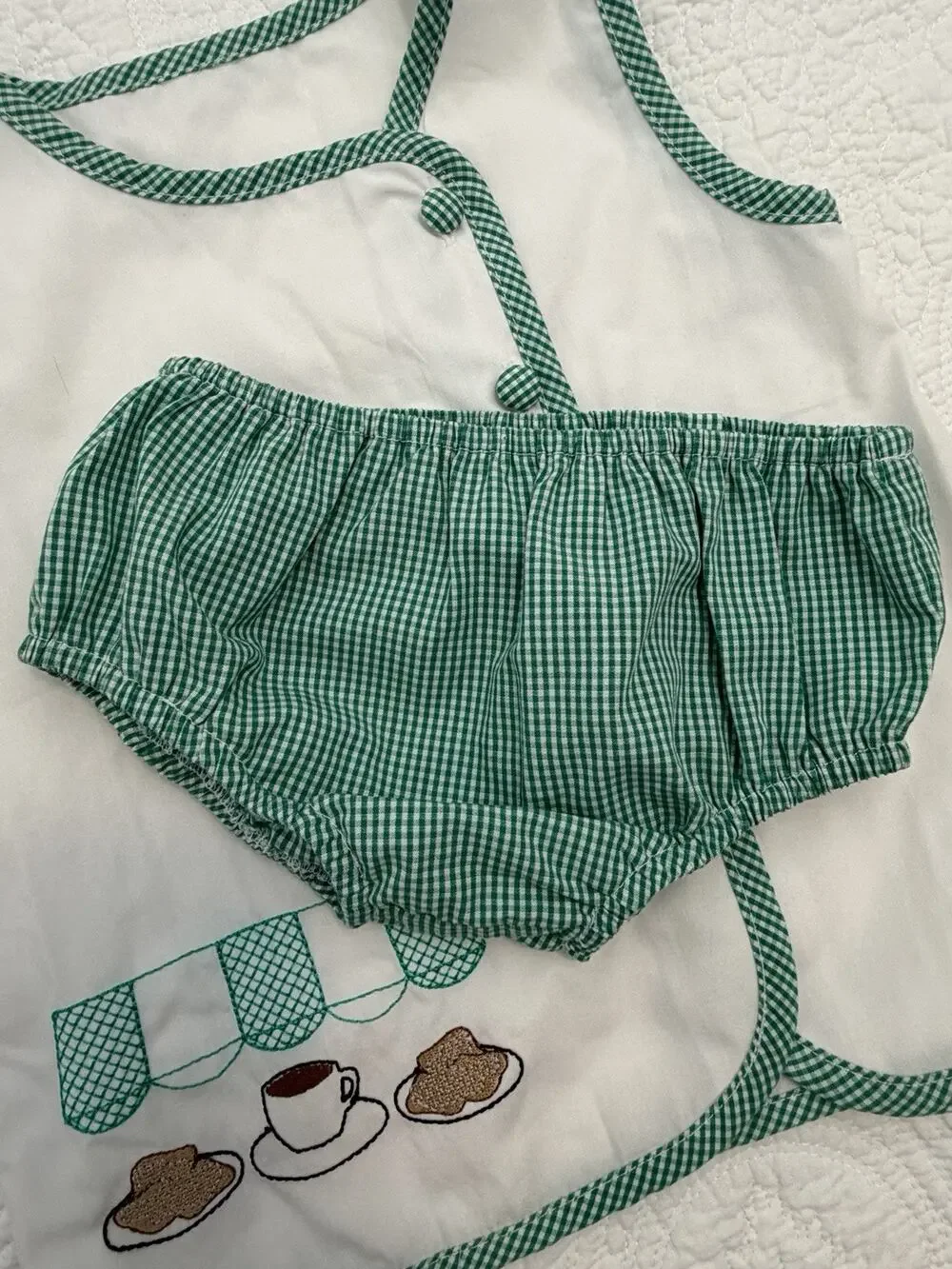 Cafe Du Monde Inspired Baby Outfit 18M New Orleans Beignet Gingham Bloomer Set